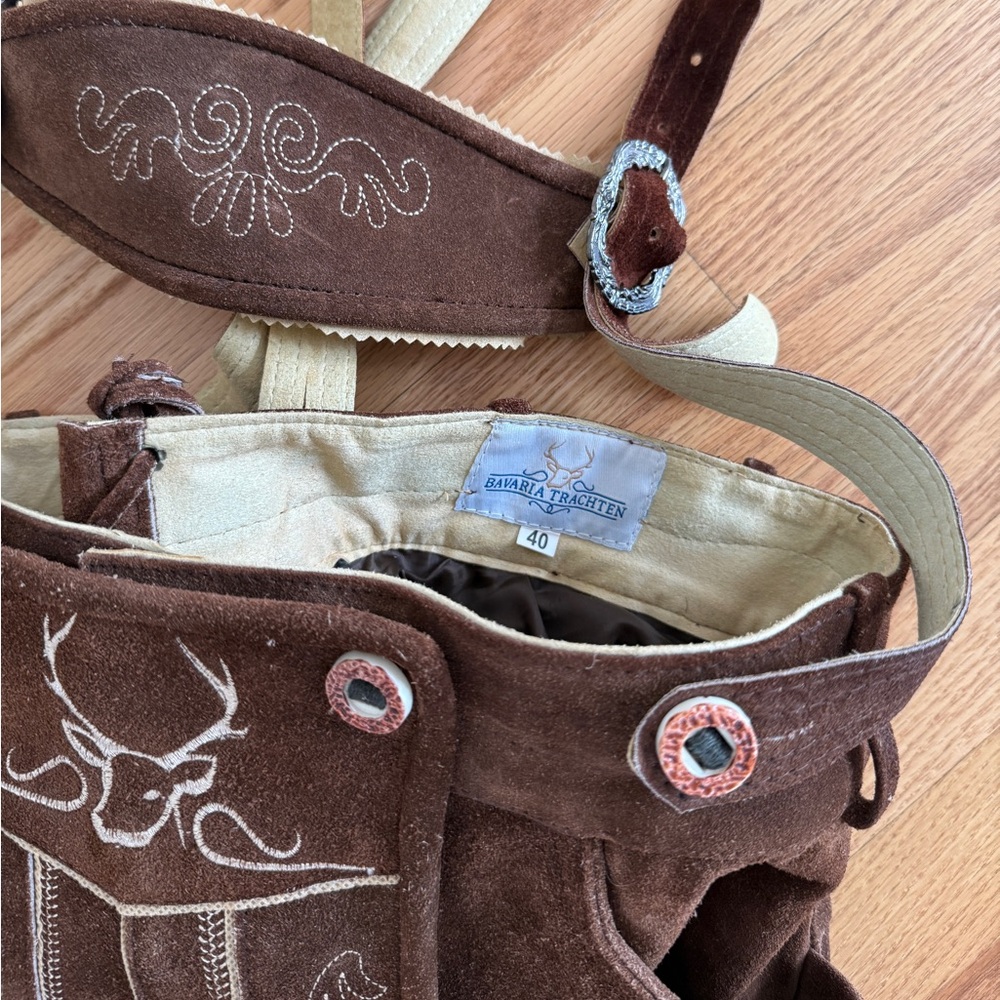 Bavaria Trachten German lederhosen men short dark brown authentic - Picture 4 of 10